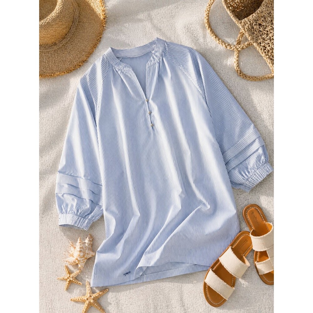 Simply Southern Blue White Striped Cover Up Dress Coastal Beach Resort Tunic, M